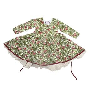 SweetHoney Girls Christmas Holly Berry Long Sleeve Lace Trim Twirl Dress Size 6Y